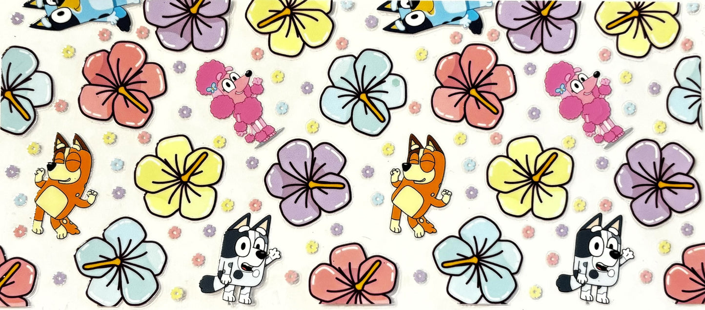 Decal - Blue Dog w/ Flowers