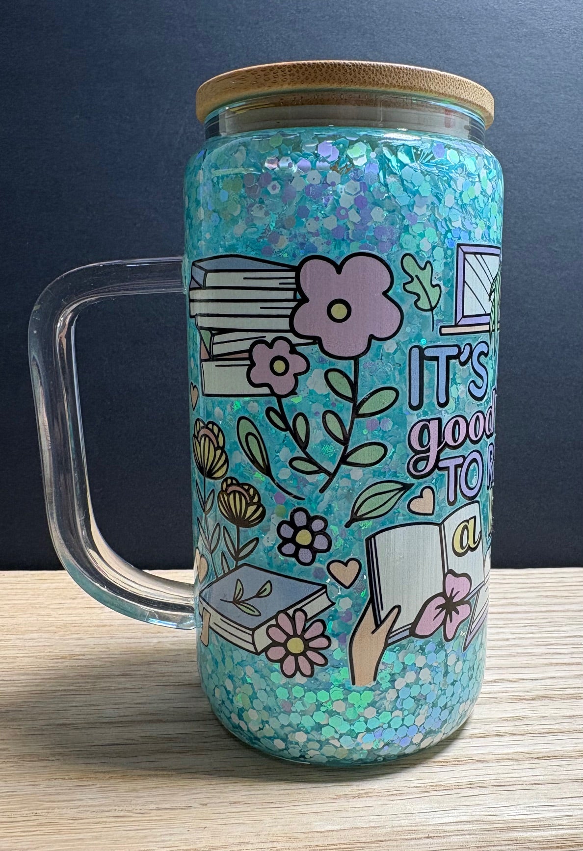 Books - 16oz Glass w/ Handle