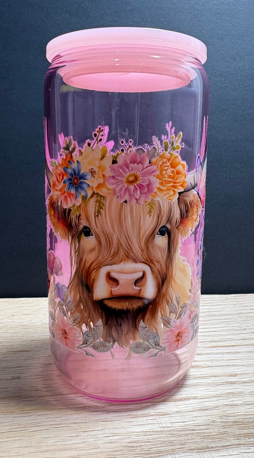 Pretty Cow - 16oz Glass w/ Colored Lid