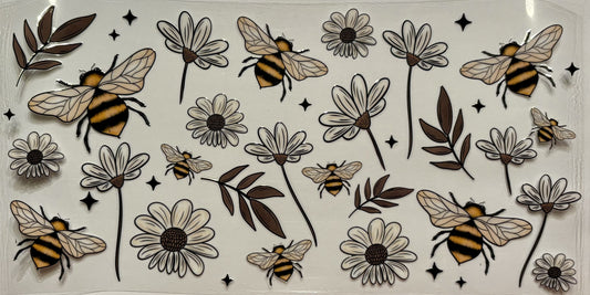 Decal - White Flowers & Bees