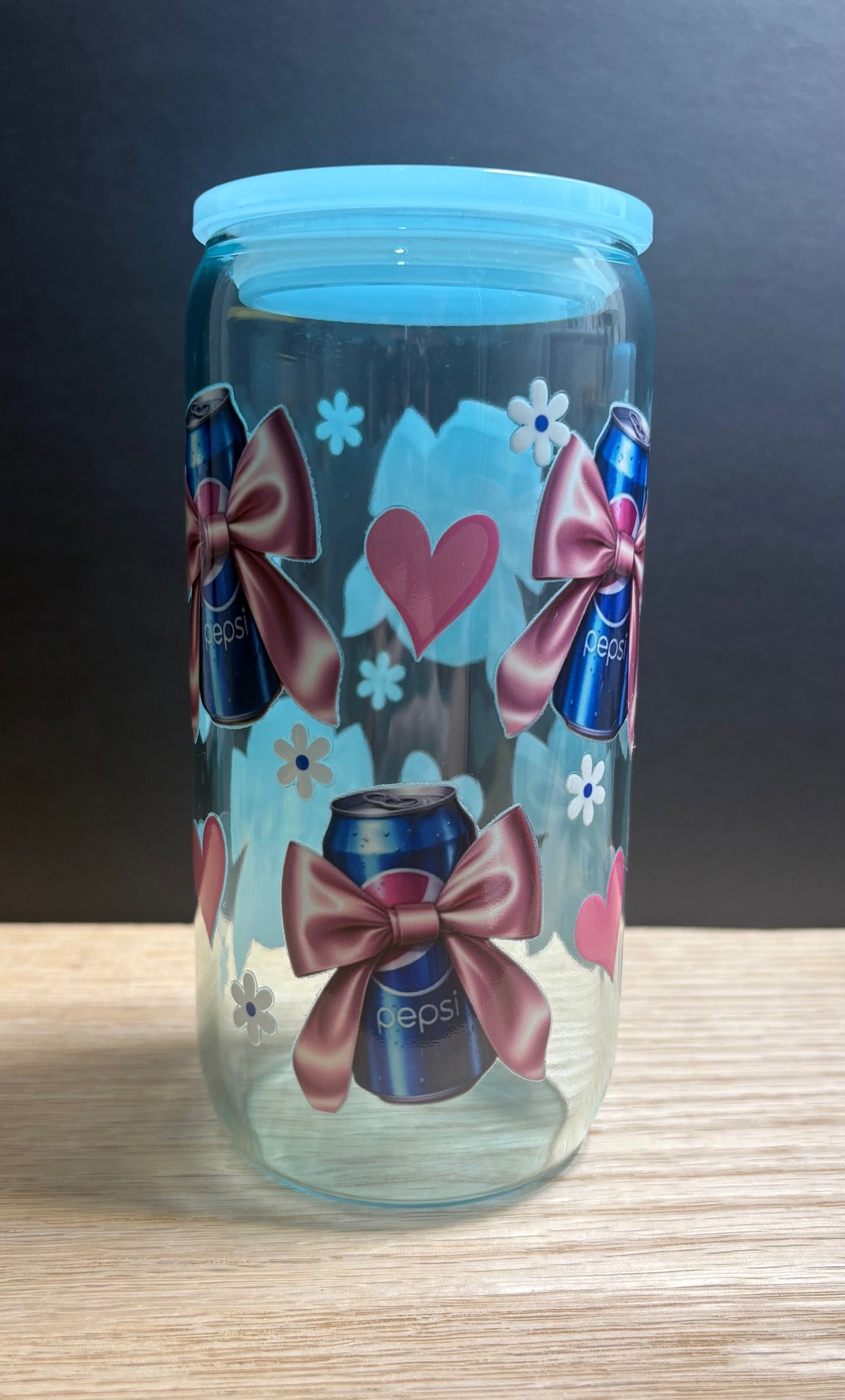 Pep Bows - 16oz Glass w/ Colored Lid