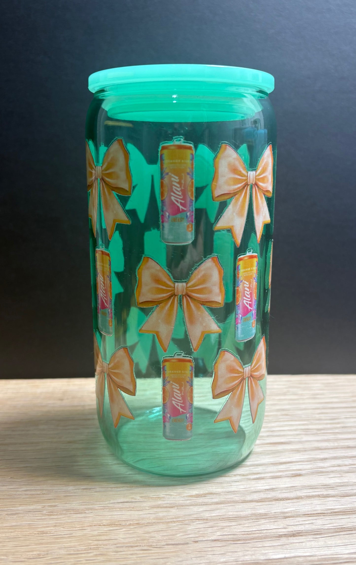 Orange Energy Bows - 16oz Glass w/ Colored Lid
