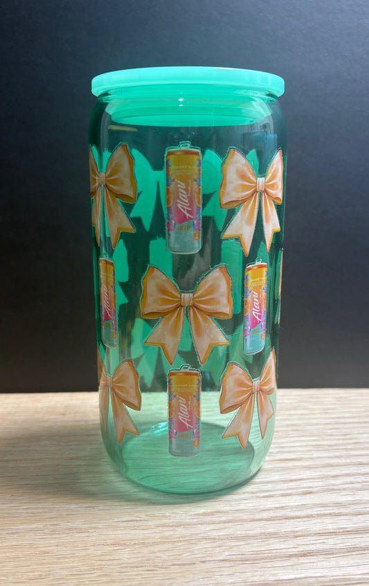 Orange Energy Bows - 16oz Glass w/ Colored Lid