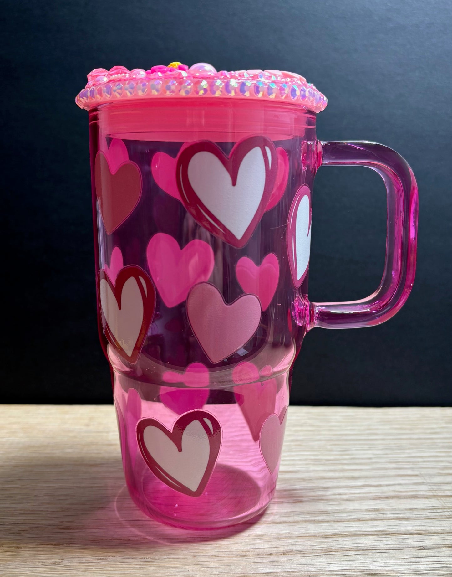 Pink Hearts - 20oz Glass w/ Decorated Lid