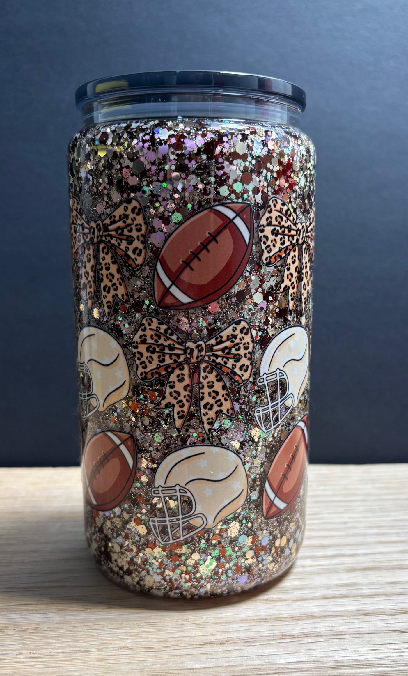 Football - 16oz Glass w/ Colored Lid