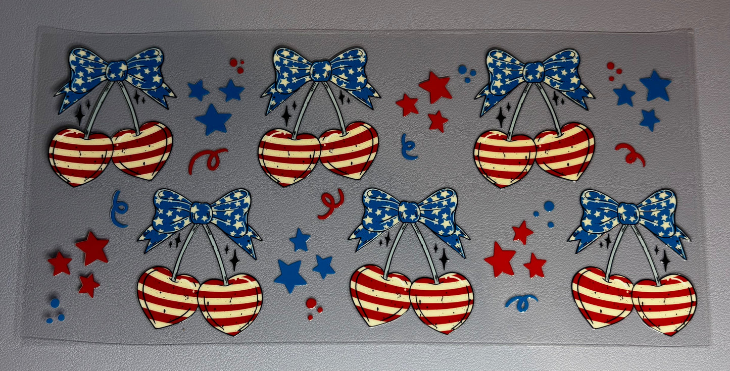 Decal - Red White Blue Cherry Bows