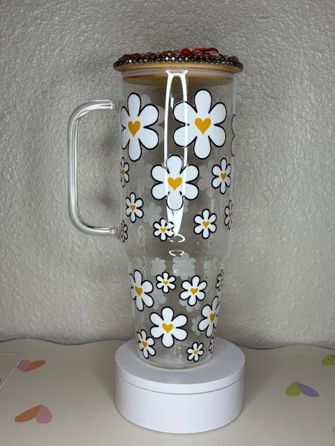 Daisy - 40oz Glass w/ Decorated Lid