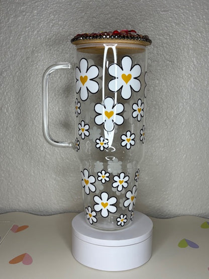 Daisy - 40oz Glass w/ Decorated Lid